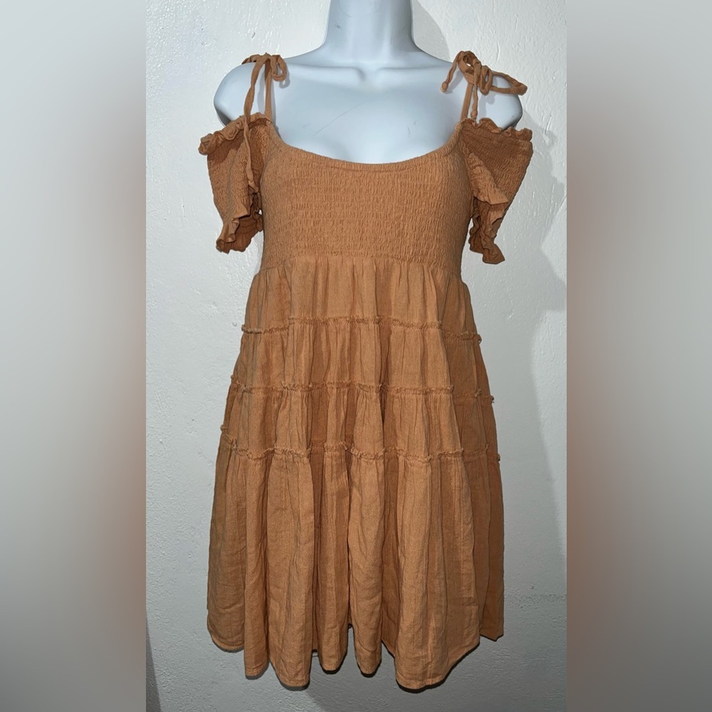 Free People Happy With You Cold Shoulder Mini Dress Women's Size Small, Peach